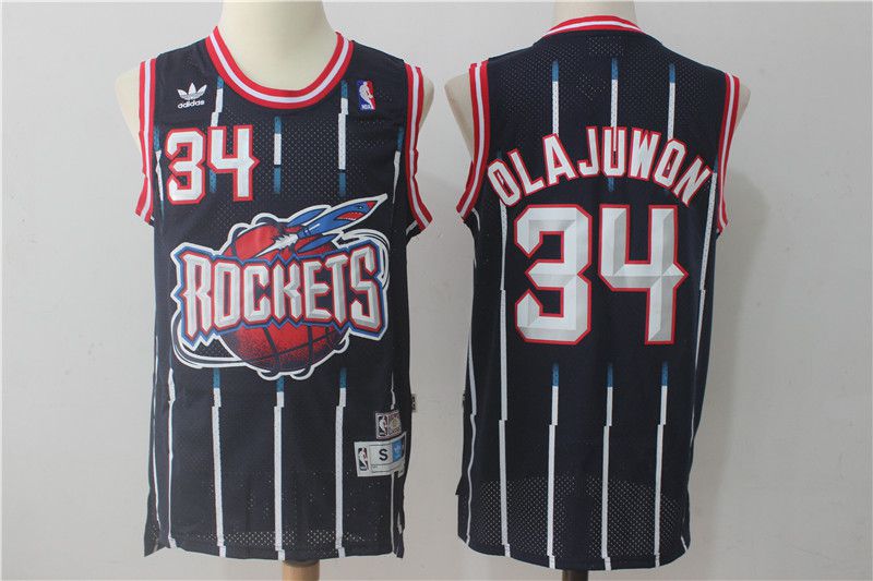 Men Houston Rockets #34 Olajuwon Navy Blue Throwback NBA Jersey